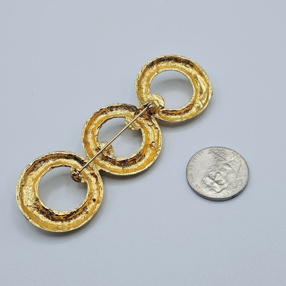 Estate Brooch Gold Tone Triple Twisted Loop Large Fancy Jewelry Pin - Picture 4 of 6